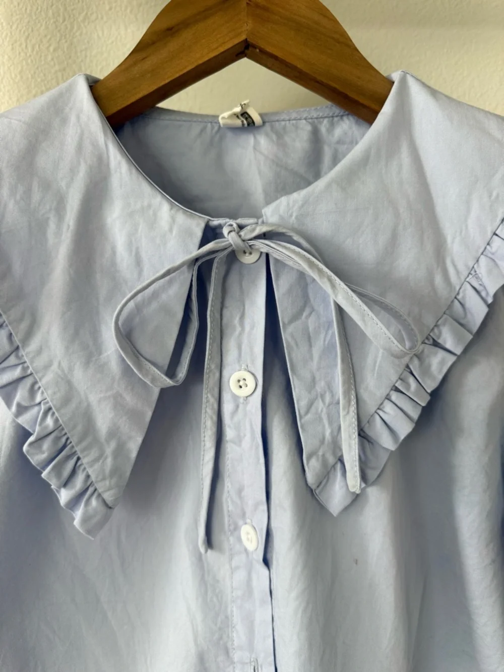 Girls' Light Blue Ruffled Peter Pan Collar Blouse Size 140